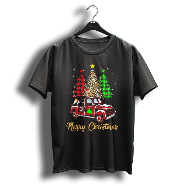 Merry Christmas Funny Beagle Red Plaid Truck With Christmas Trees T Shirt 1 t shirt 1