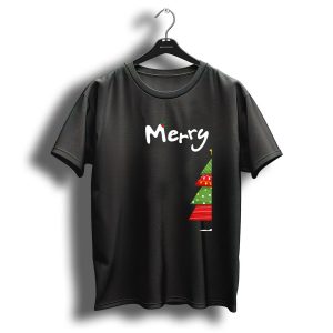 Merry Christmas Funny Couples Tree With Holly T-Shirt