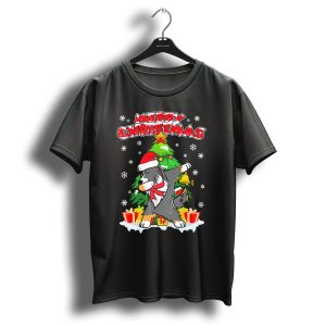 Merry Christmas Funny Dabbing Sheltie With Tree And Gifts T-Shirt