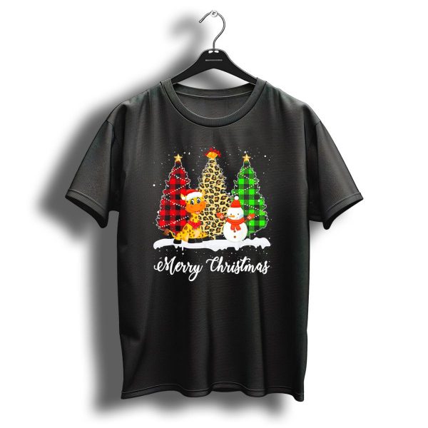 Merry Christmas Funny Giraffe Leopard Buffalo Plaid Trees T Shirt 1 t shirt 1
