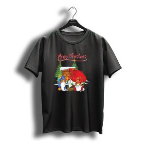 Merry Christmas Funny Gnomes With Santa'S Sack And Festive Trees T-Shirt
