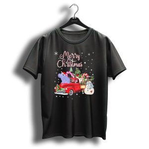 Merry Christmas Funny Hippopotamus Red Truck Snowman Candy Cane T-Shirt