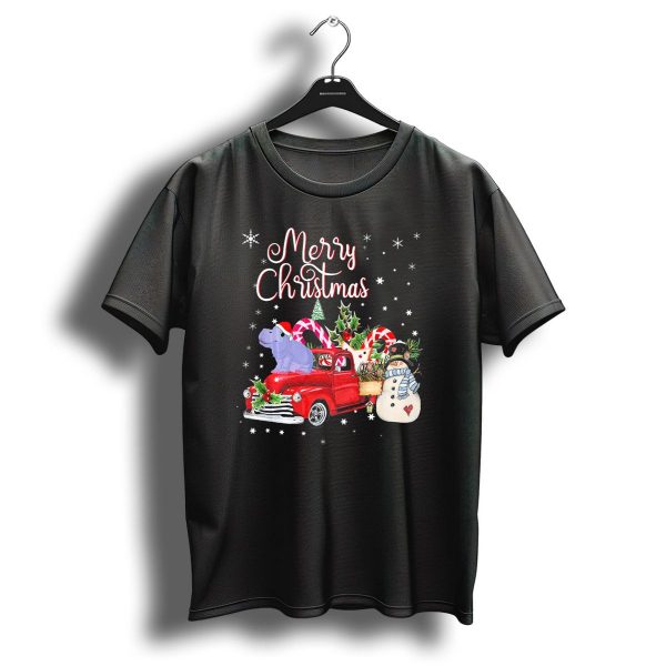 Merry Christmas Funny Hippopotamus Red Truck Snowman Candy Cane T Shirt 1 t shirt 1