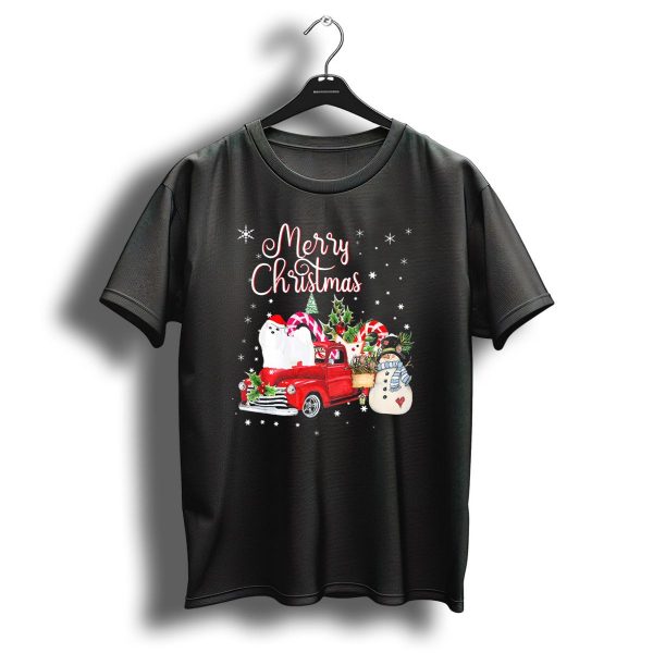 Merry Christmas Funny Maltese Dog On Red Truck With Snowman And Candy Canes T Shirt 1 t shirt 1