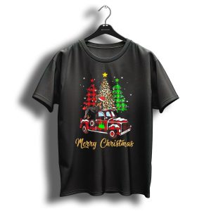 Merry Christmas Funny Miniature Pinscher Red Plaid Truck Snow Trees T-Shirt