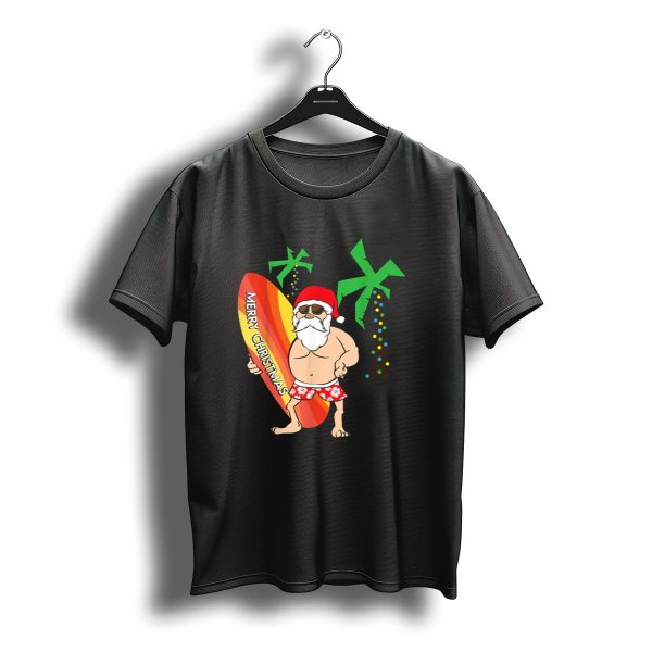 Merry Christmas Funny Santa Claus Surfing Hawaii T Shirt t shirt 1