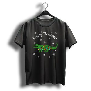 Merry Christmas Gator Alligator With Holiday Lights And Snowflakes T Shirt