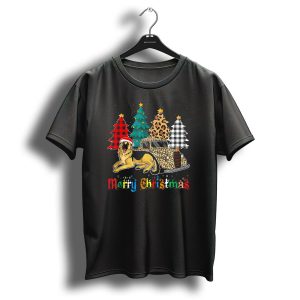 Merry Christmas German Shepherd Leopard Plaid Trees Truck T Shirt