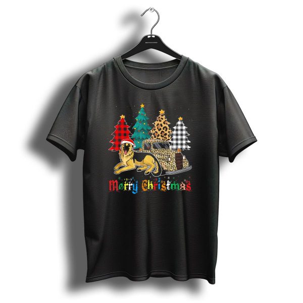 Merry Christmas German Shepherd Leopard Plaid Trees Truck T Shirt 1 t shirt 1
