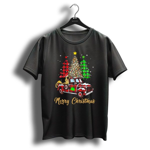 Merry Christmas German Shepherd Red Plaid Truck With Christmas Trees T Shirt 1 t shirt 1