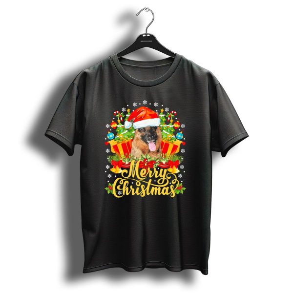 Merry Christmas German Shepherd Santa Hat Presents Candy Canes Snowflakes T Shirt 1 t shirt 1