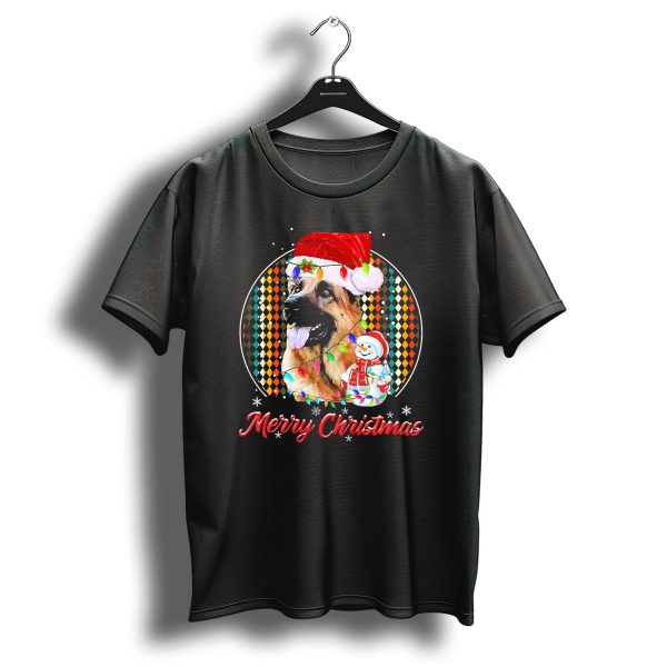 Merry Christmas German Shepherd Santa Hat Snowman Lights T Shirt 1 t shirt 1
