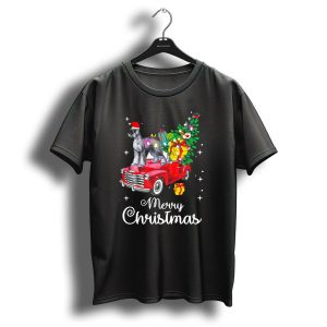 Merry Christmas Giant Schnauzer On Red Truck With Tree And Gifts T Shirt