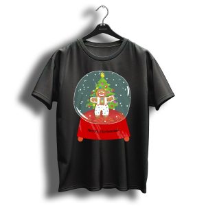 Merry Christmas Gingerbread Snow Globe With Festive Tree T-Shirt