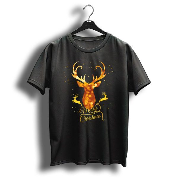 Merry Christmas Gold Antler Deer With Glittering Reindeer And Stars T Shirt 1 t shirt 1