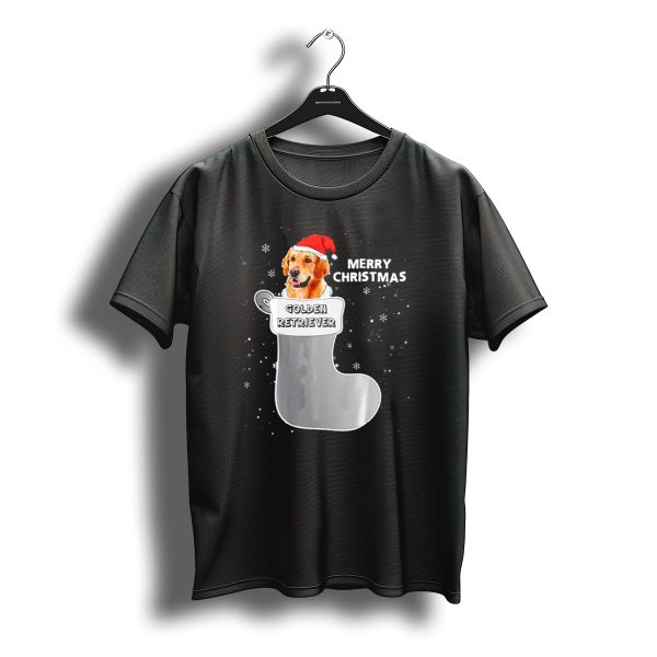 Merry Christmas Golden Retriever In Santa Hat Stocking T Shirt t shirt 1