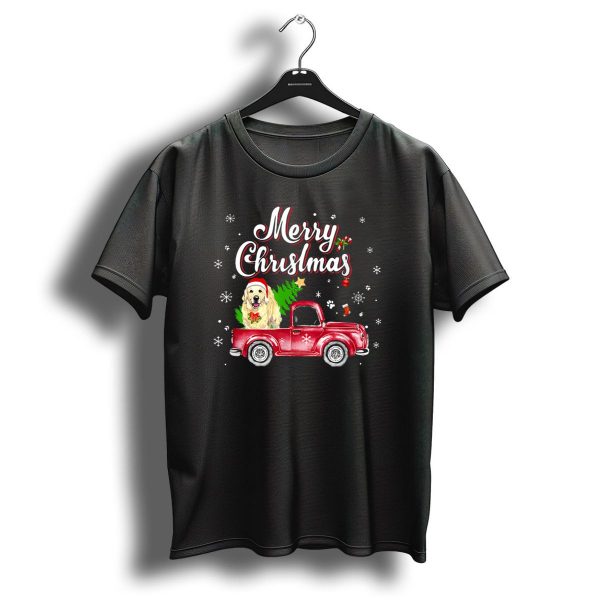 Merry Christmas Golden Retriever Santa Rides Red Truck T Shirt 1 t shirt 1