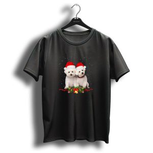 Merry Christmas Goldendoodle Santa Pups Festive Holiday Scene T Shirt
