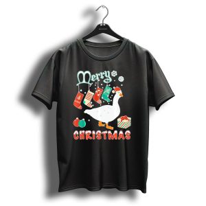 Merry Christmas Goose Festive Stockings And Gifts T Shirt