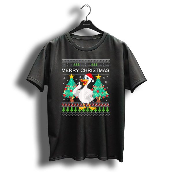 Merry Christmas Goose With Santa Hat And Festive Trees T Shirt 1 t shirt 1