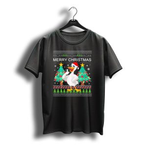 Merry Christmas Goose With Santa Hat And Festive Trees T-Shirt