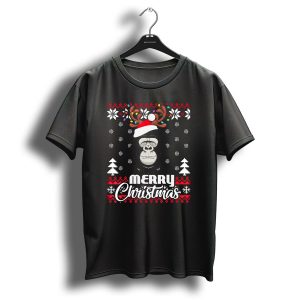 Merry Christmas Gorilla Santa Hat Antler Uglyst T Shirt