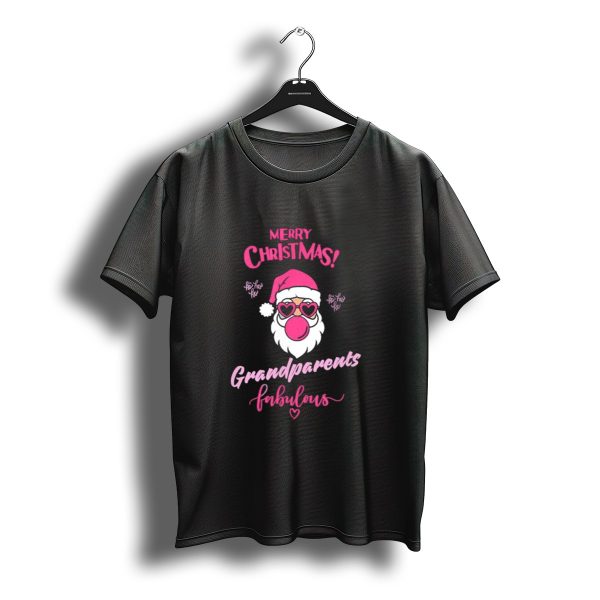 Merry Christmas Grandparents Fabulous Pink Santa Claus Heart Glasses T Shirt t shirt 1