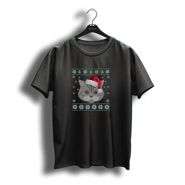 Merry Christmas Gray Tabby Cat With Santa Hat And Snowflake T Shirt t shirt 1