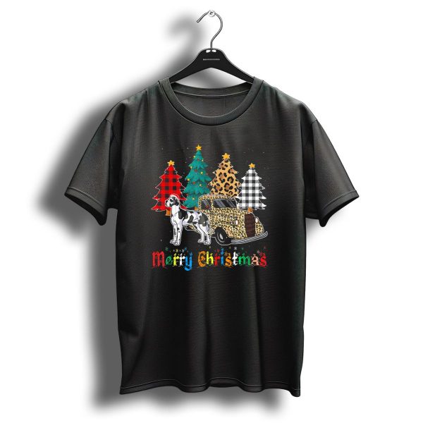 Merry Christmas Great Dane Leopard Plaid Truck And Trees T Shirt 1 t shirt 1