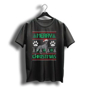 Merry Christmas Great Dane Santa Hat Ugly Sweater Paw Prints T-Shirt