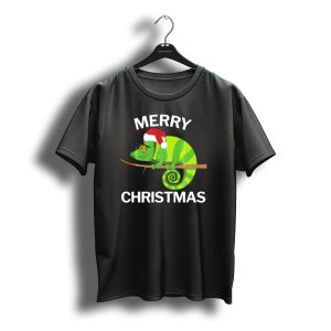 Merry Christmas Green Chameleon Santa Hat T-Shirt