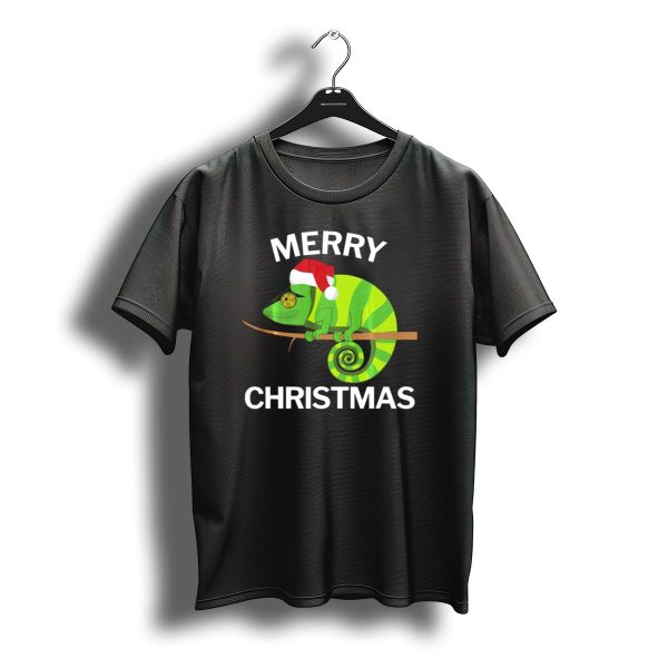 Merry Christmas Green Chameleon Santa Hat T Shirt t shirt 1