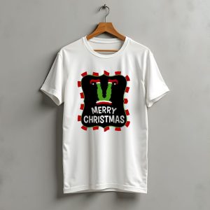 Merry Christmas Green Monster With Santa Hat T-Shirt
