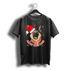 Merry Christmas Gsd Smiling Santa Hat Snowflakes T-Shirt