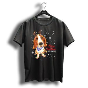 Merry Christmas Happy New Year Beagle With Lights And Antlers T Shirt