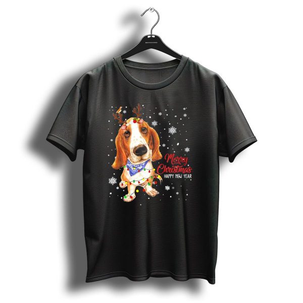 Merry Christmas Happy New Year Beagle With Lights And Antlers T Shirt 1 t shirt 1