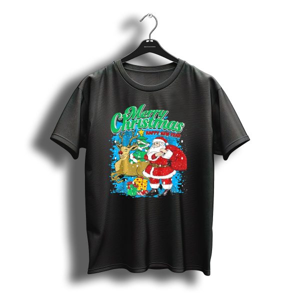 Merry Christmas Happy New Year Santa Claus Reindeer Presents T Shirt t shirt 1