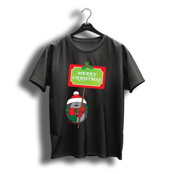 Merry Christmas Hedgehog Festive Sign With Holly And Santa Hat T Shirt t shirt 1