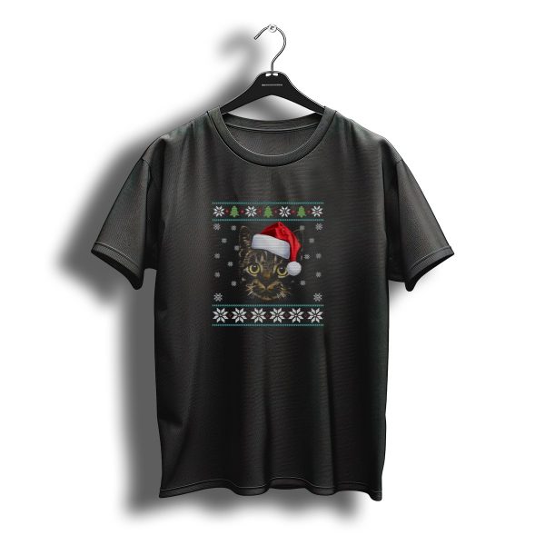 Merry Christmas Hemingway Cat Santa Hat Snowflakes Trees T Shirt t shirt 1