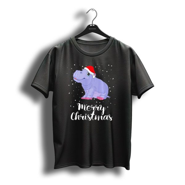 Merry Christmas Hippopotamus Wearing Santa Hat T Shirt t shirt 1