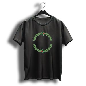 Merry Christmas Holly Wreath Greenery T Shirt 1