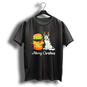 Merry Christmas Husky Dog With Burger T-Shirt