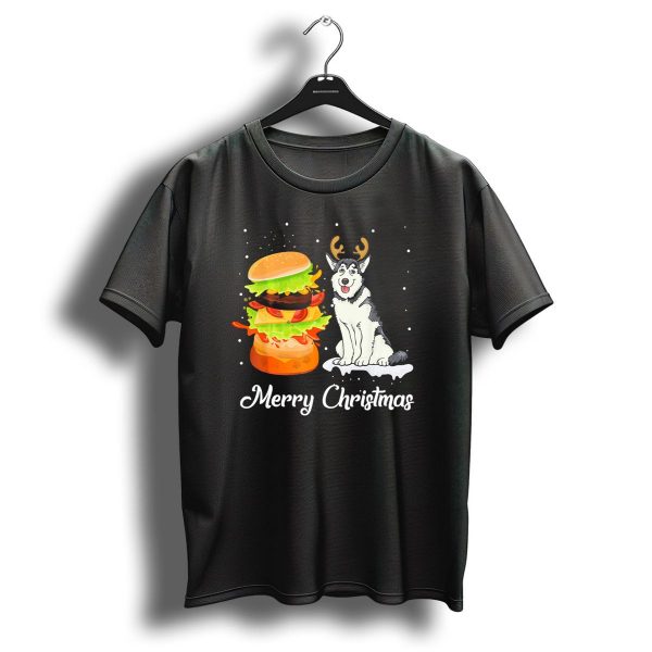 Merry Christmas Husky Dog With Burger T Shirt 1 t shirt 1