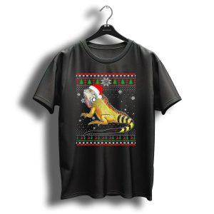 Merry Christmas Iguana Santa Hat Ugly Sweater Snowflakes Holiday T Shirt