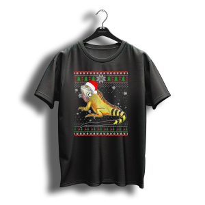 Merry Christmas Iguana Santa Hat Ugly Sweater Snowflakes Holiday T-Shirt