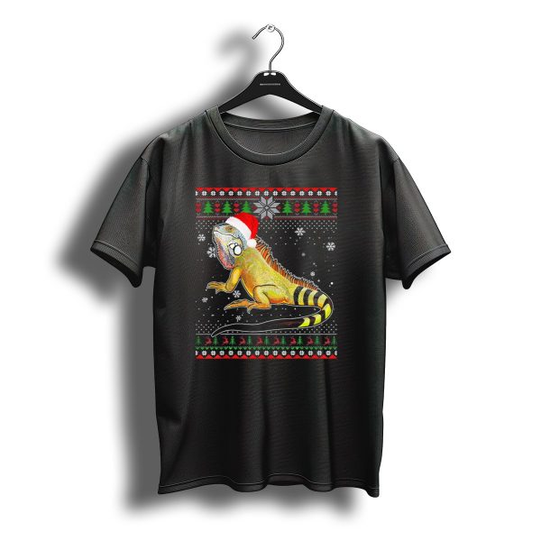 Merry Christmas Iguana Santa Hat Ugly Sweater Snowflakes Holiday T Shirt t shirt 1