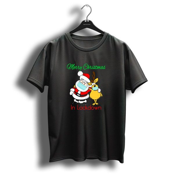 Merry Christmas In Lockdown Santa And Reindeer With Masks T Shirt 1 t shirt 1