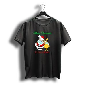 Merry Christmas In Lockdown Santa And Reindeer With Masks T-Shirt