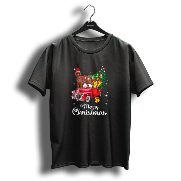 Merry Christmas Irish Setter On Red Truck With Presents And Tree T Shirt 1 t shirt 1