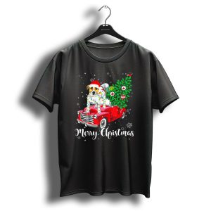 Merry Christmas Jack Russell On Red Truck With Lighted Tree And Gifts T Shirt